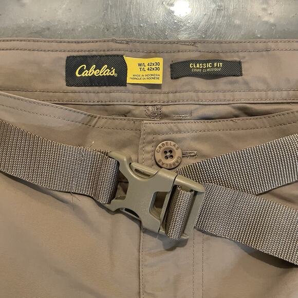 Cabela’s Convertible Cargo Pants Men 42x30 Belted Classic Fit Ankle Zip Tan - Picture 2 of 9